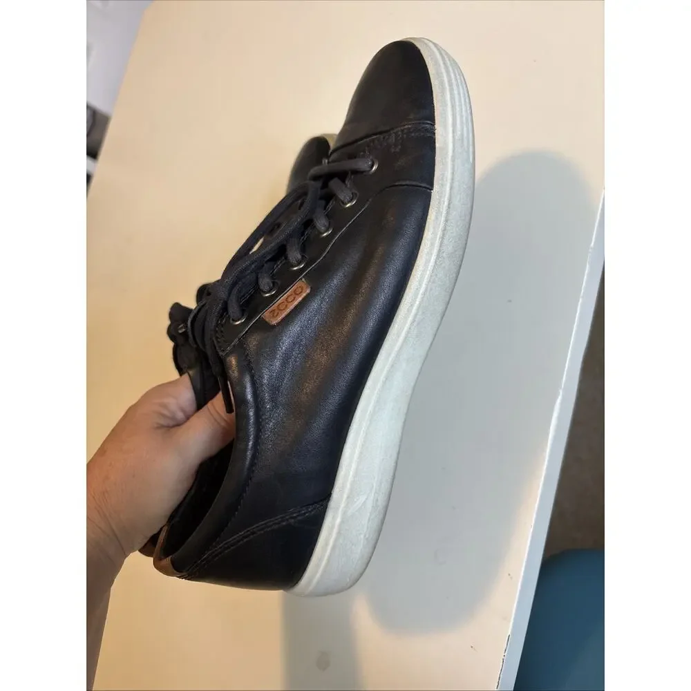 ECCO Shoes Size 41, Black Leather Soft Low Top Casual Walking Sneakers Comfort